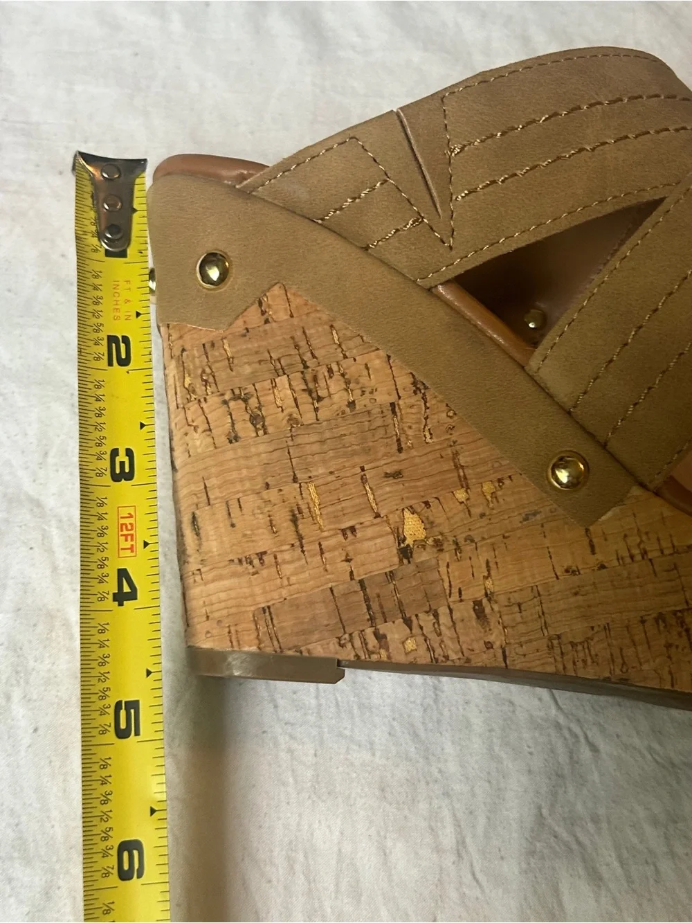 NWOT Tommy Hilfiger Tan Crisscross Cork Wedge Sandals with Gold Logo Accent